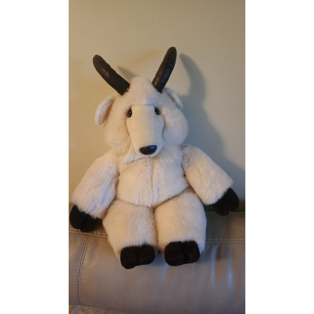 24K Polar Puff 1990 15" Sitting White Ram Mountain Goat + 15"  Cream/brown Plush